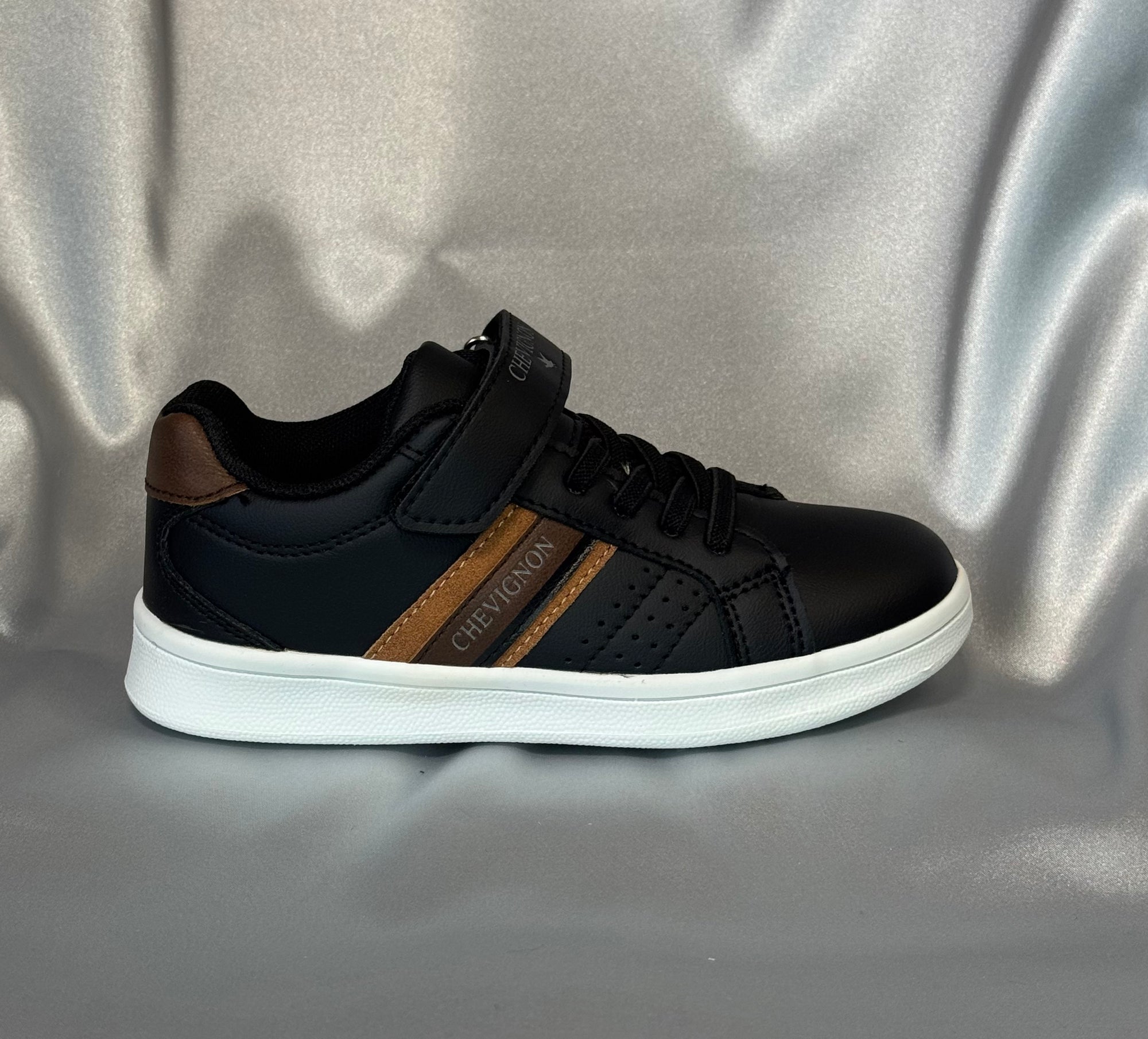 Дитячі кеди Chevignon Faik Velcro Noir чорні з коричневими вставками, європейький бренд.