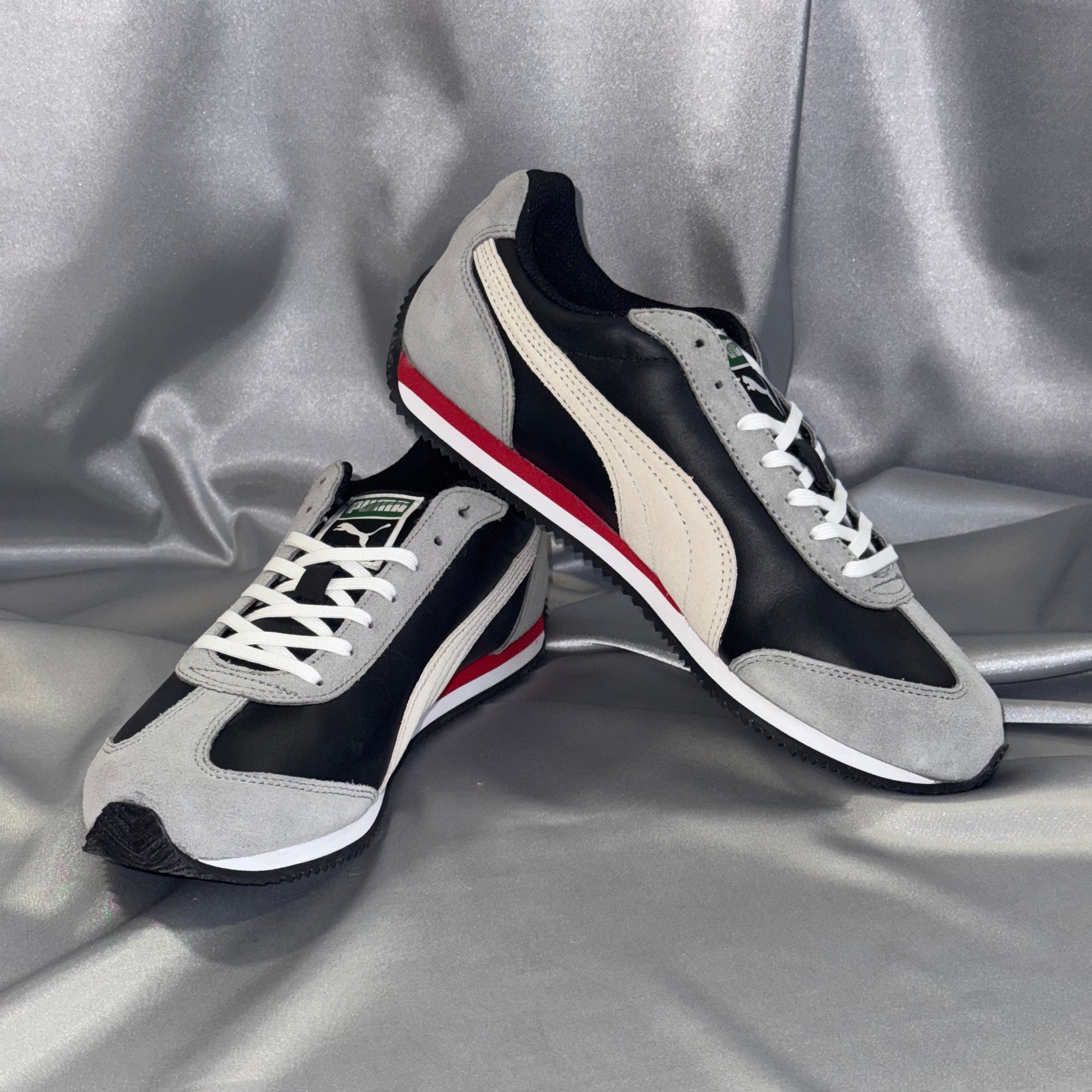 Чоловічі кросівки PUMA RIO SPEED L сірі з чорними та білими елементами і червоними акцентами, європейський бренд.