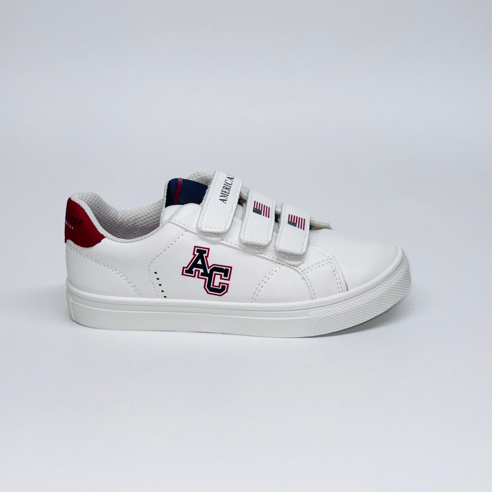 Дитячі кросівки American College Original Kids White білі з червоною вставкою, на липучках.