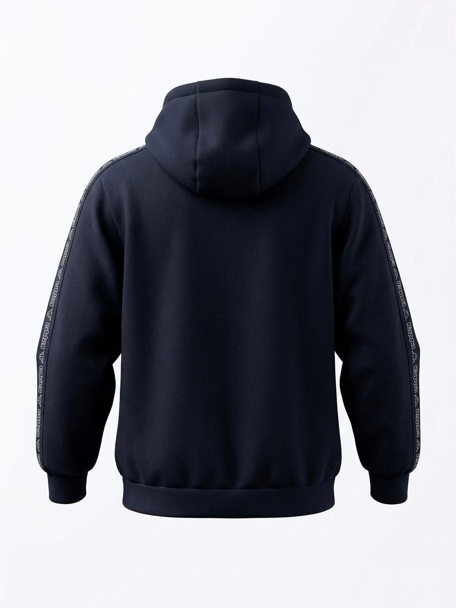 Чоловіча кофта з капюшоном Kappa Imagino Man Blue DK синього кольору, вигляд ззаду - фірмовий трикотажний одяг із євростоку.
